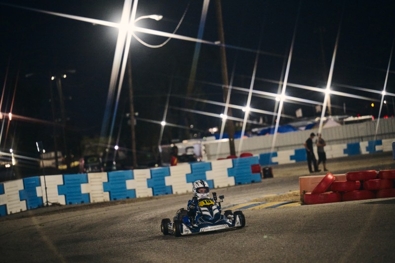 Reid Eck kart racing at night, Tri-C Karters